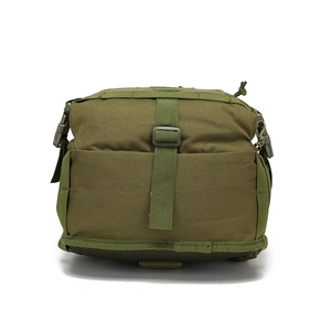 Olive green tactical shoulder bag with multi-pocket design and durable buckle straps