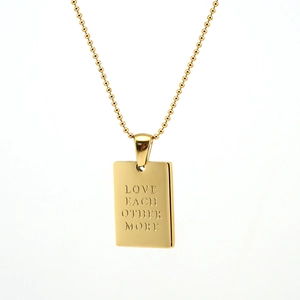 Engraved Rectangular Pendant Necklace Stainless Steel 18K Gold Plated Inspirational Letter Ball Chain Unisex Jewelry