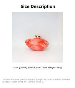 Orange marble pattern acrylic clutch bag with gold pebble clasp, size 21cm x 6.5cm x 13cm