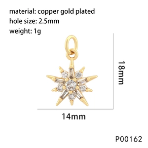 Detail of 18k gold plated star pendant with white zircon micro-pave and size labels