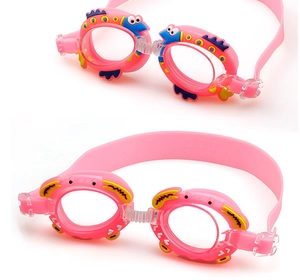 Détails des lunettes de natation roses pour enfants avec décor poisson et crabe jaune
