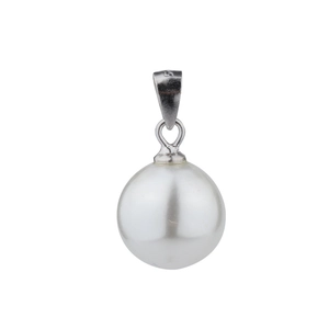 Eleganter runder weißer Perlenanhänger mit S925 Sterlingsilber-Verschluss auf weißem Grund