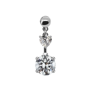 Silver heart and round zircon belly button ring with devil eye style jewelry design