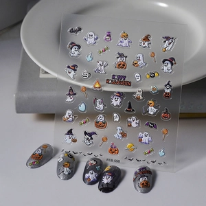Halloween Nail Stickers 5D Embossed Ghost Pumpkin Candy Patterns Self Adhesive DIY Manicure Party Decor For Women