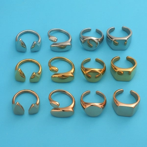 Minimalist 304 Stainless Steel Open Adjustable Rings Geometric Heart Square Mirror Polished Jewelry For Women Men