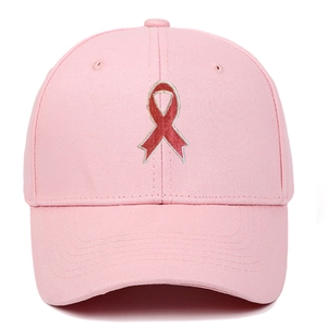 Pink cotton baseball cap with pink ribbon embroidery for outdoor sports awareness