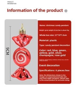 Macro view of red electroplated candy ornaments with white glitter spirals and gold hooks