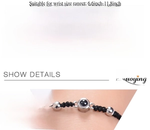 Spécifications de taille pour le bracelet tissé ajustable avec pierre de projection Je t'aime