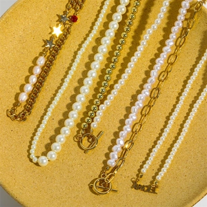 Five styles of 18K gold plated stainless steel necklaces with pearls and star pendant