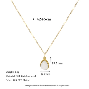 Detailed size specifications for the 18K gold plated stainless steel teardrop necklace