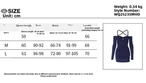 Size chart for the elegant long sleeve dress with detailed measurements in centimeters