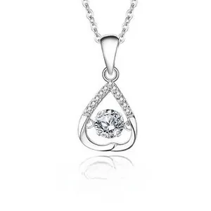 Macro shot of S925 sterling silver heart pendant with dancing round-cut zircon stone