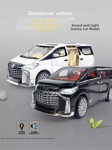 Detail view of black and white MPV toy cars with functional opening doors and lights