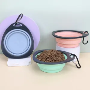 Portable Folding Pet Bowl TPR Silicone Expandable Water Food Dish With Carabiner For Outdoor Travel Dogs Cats
