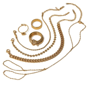 Luxury 18K gold plated stainless steel jewelry set with zircon flower rings and necklaces