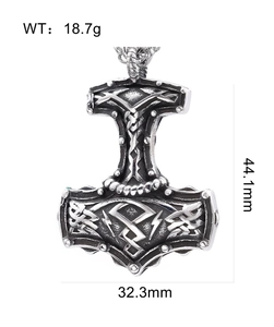 Detailed size chart of Thor's hammer pendant with 44.1mm height and 18.7g weight