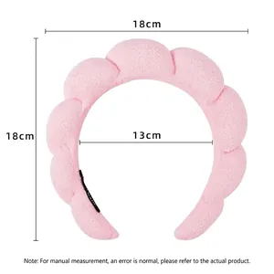 Pink plush thickened sponge cloud headband for face washing with 18cm dimensions