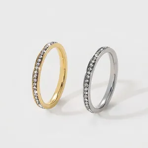 Minimalist Stainless Steel Eternity Band For Women Men Thin Rhinestone Inlaid Ring Gold Silver Black Rose Gold Color Jewelry Gift