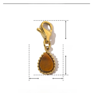 Golden stainless steel teardrop pendant with natural stone and detailed dimensions