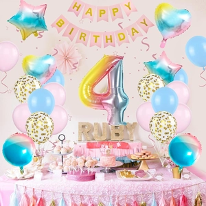 Detailed set of 40-inch gradient number 4 balloons and star foil balloons for birthday party