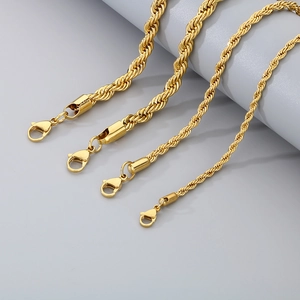 Detail view of 18k gold plated rope chains in four different thickness levels