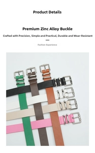 Detail of colorful leather belts with zinc alloy silver buckles for jeans and casual wear
