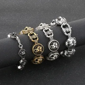 Retro Men Tiger Lion Head Relief Bracelet Titanium Steel Vintage Punk Biker Heavy Metal Distressed Jewelry