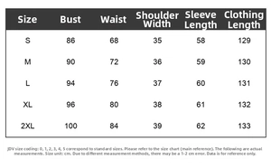 Size chart for stand collar floral dress with bust and waist measurements in centimeters