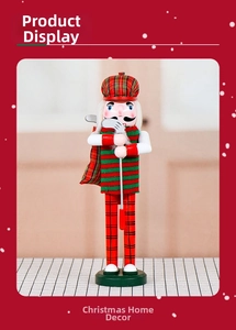 Detailed view of wooden golf nutcracker with red plaid hat and golf club decoration