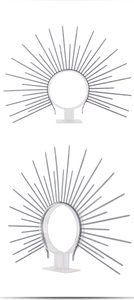Detail view of silver sunburst halo headband made of artistic zip ties for cosplay