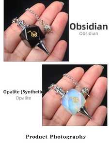Detail of obsidian and opalite Cho Ku Rei pendants for reiki healing and meditation