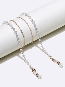 Fashion Brillen Kette Gold Metall Mit Transparenten Perlen Rutschfestes Sonnenbrillenband Lanyard Für Damen