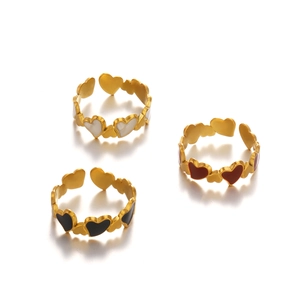 Polished 18K gold-plated stainless steel heart rings with colorful enamel inlays