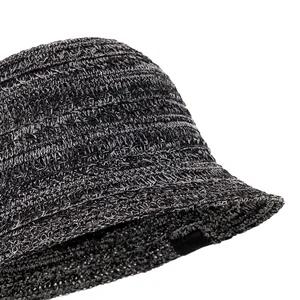 Dark grey breathable knit sun hat with wide brim for women in a minimalist bucket style