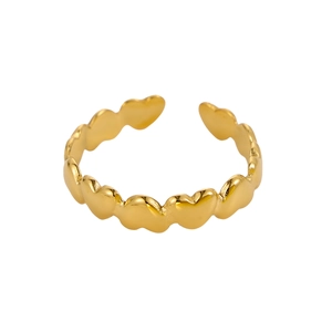 Adjustable golden open ring featuring a continuous linked heart design for women