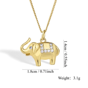 Collana con ciondolo a forma di elefante dorato con diamanti bianchi e portafortuna