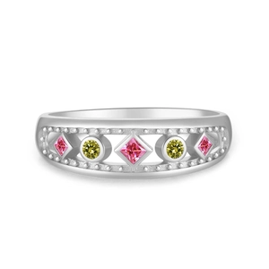 Vintage S925 sterling silver ring with colorful diamond-shaped zircon stones