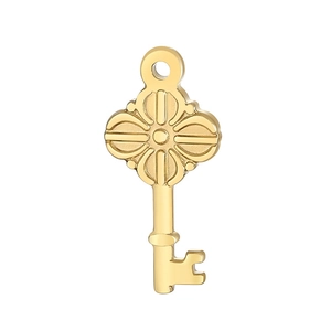 Detailed view of a golden vintage hollow key pendant made of polished stainless steel