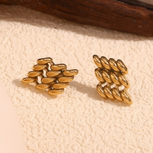 Minimalist 18K gold plated stainless steel geometric earrings with woven relief texture
