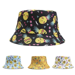 Sonnenhut mit Ananas-Print für Damen und Herren in Schwarz, Blau, Gelb und Weiß