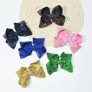 Set of six 6-inch sequin hair bows for girls in multiple colors for festive occasions