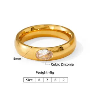 Minimalistischer goldener Edelstahlring mit ovalem Zirkon und 5 mm breiter Ringschiene