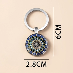 Silver mandala flower keychain with 2.8cm glass pendant and 6cm total length detail