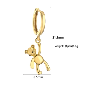 Golden bear huggie hoop earrings with dimensions 31.1mm and 4.4g weight on white background