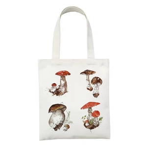 Weiße Segeltuchtasche mit vintage botanischen Pilz Illustrationen im Aquarellstil