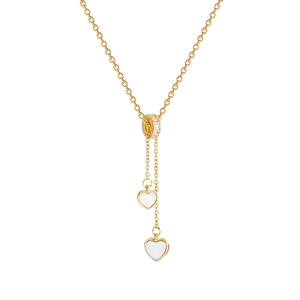 Elegant gold titanium steel heart necklace with white shell pendant and zircon circle
