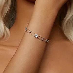 Elegant s925 silver double-layer bracelet featuring brilliant moissanite stones for women