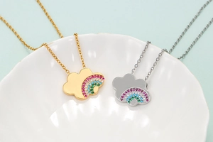 Rainbow cloud pendant necklace with colorful cubic zirconia in gold and silver finishes