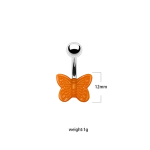 Minimalist silver belly button ring with a cute 12mm orange butterfly pendant decoration