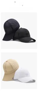 Detail of breathable perforated sun hats in navy, black, khaki and white colors